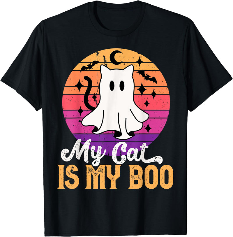 My Cat Is My Boo Ghost Cat Halloween Funny Pun Black Cat T-Shirt - Black