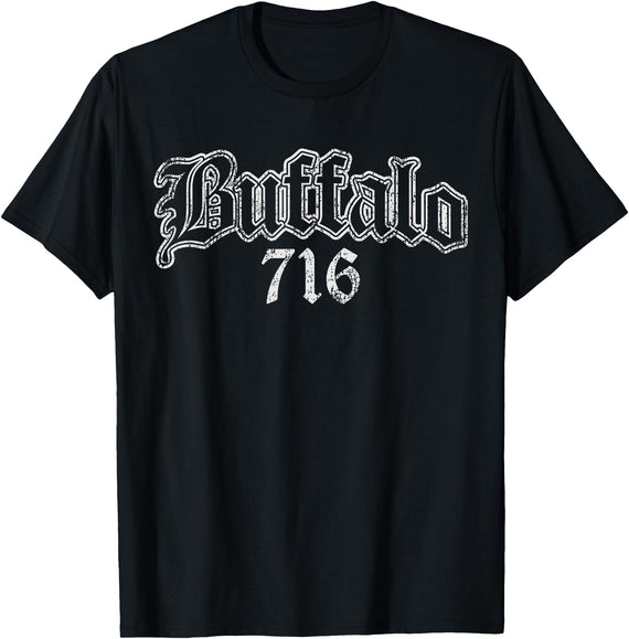 Buffalo NY by Kruzelly Vintage Buffalo New York 716 T-Shirt - Black