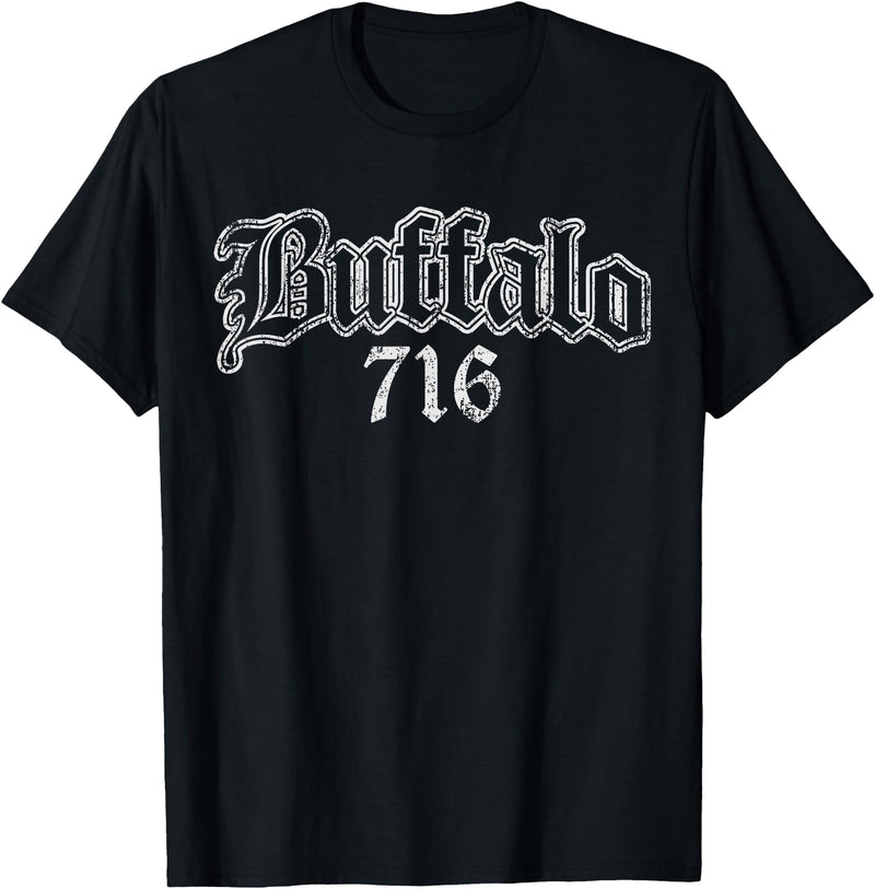 Buffalo NY by Kruzelly Vintage Buffalo New York 716 T-Shirt - Black