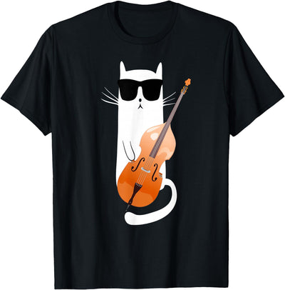 Cat And Double Bass Funny Cat Wearing Sunglasses Playing Double Bass T-Shirt