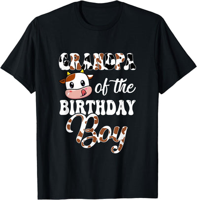 Love Family Matching Grandpa of the Birthday Boy Cow Farm T-Shirt