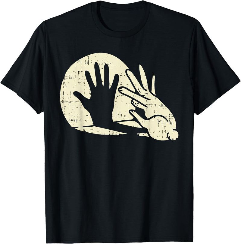Funny Rabbit Animal Bunny Lover Shadow Play Pun Gift T-Shirt in Black
