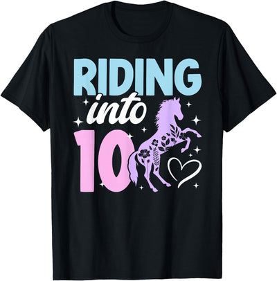 10 Year Old Horse Tenth Birthday 10th Horse Birthday Party Ten Year Old Girl Horses Birthday T-Shirt