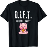 Drink Eat Enjoy Weight Gain Worry Diet Later CLR D.I.E.T. Did I Eat That Hungry Food Pig Pizza Buffet Novelty T-Shirt - Black