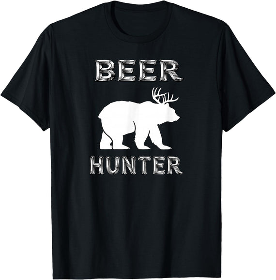 funny Beer Hunter shirt Funny Bear Deer BEER Hunting Tee Shirt T-Shirt - Black