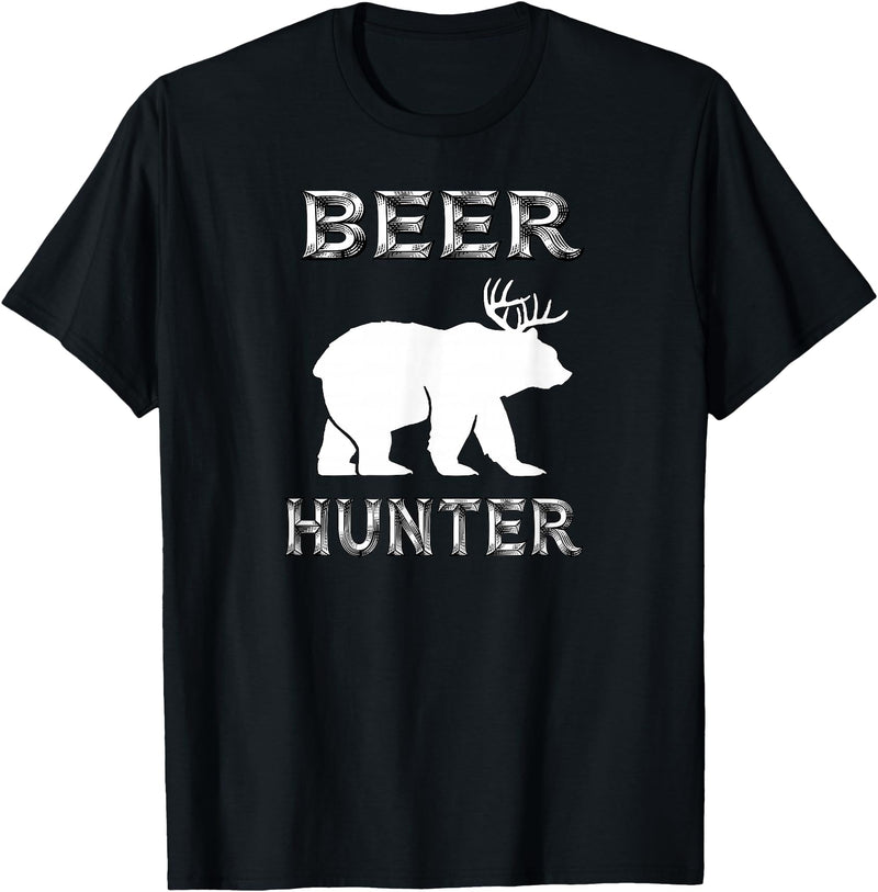 funny Beer Hunter shirt Funny Bear Deer BEER Hunting Tee Shirt T-Shirt - Black