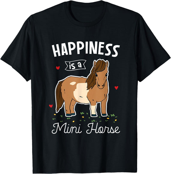 Miniature Horse Gifts Mini Horse Gift Miniature Horse Lover Gifts Happiness Is A Mini Horse T-Shirt - Black