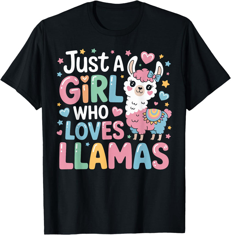 Funny Adorable Llama Lover Just a Girl Who Loves Cute Llamas Gifts for Girls Kids T-Shirt - Black