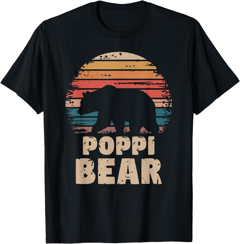Poppi Bear Grandpa Clothing Poppi Bear Vintage Retro Funny Father's Day T-Shirt - Black