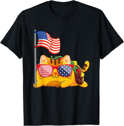 Taco Cat Sunglasses American Flag USA Tacocat Tacocat Sunglasses American Flag Funny 4th Of July Taco Cat Women Kids Men T-Shirt