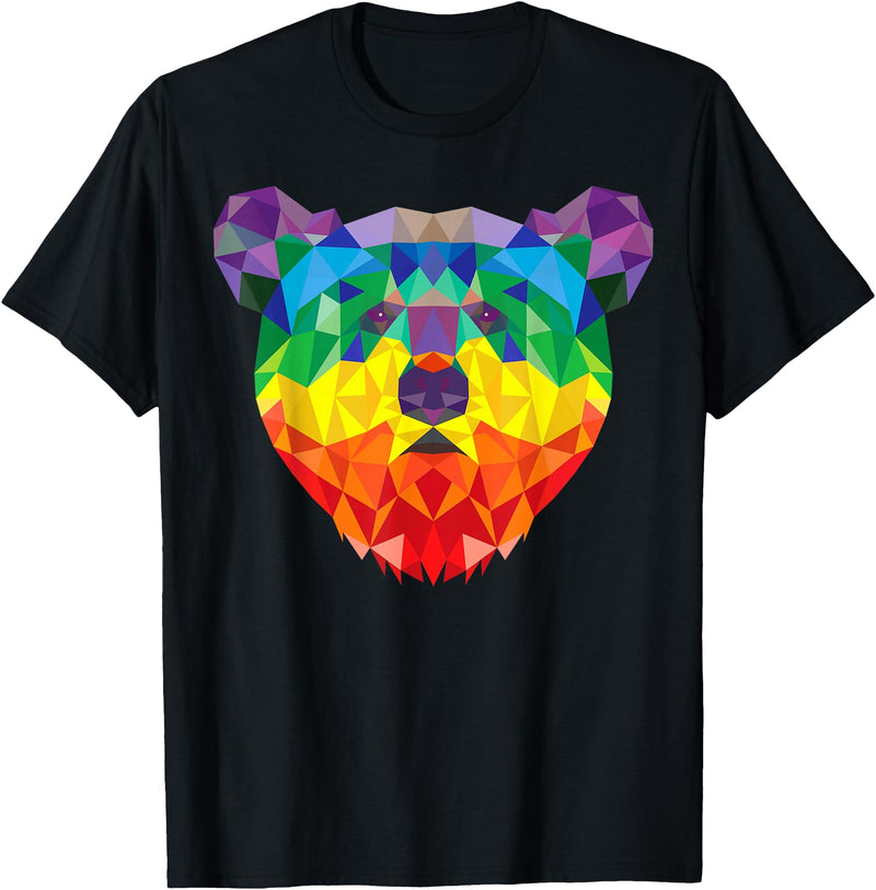 Bear Gay Pride Novelty by Ryan Co. Geometric Bear LGBT Rainbow Flag Gay Pride Men Women T-Shirt - Black