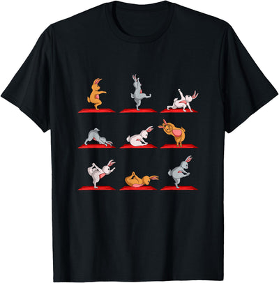 Rabbits Doing Yoga Nine Pose Grid T-Shirt