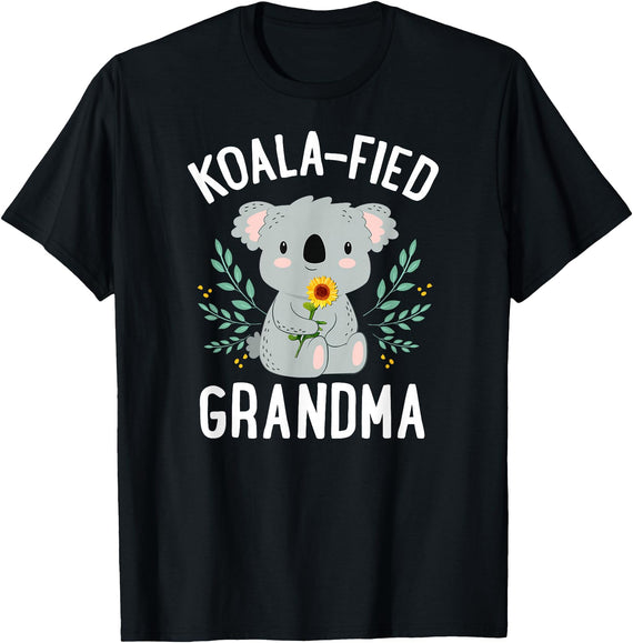 Mothers Day Stuff for Mom from Daughter or Son Koalafied Grandma Koala Bear Sunflower Floral Mothers Day T-Shirt - Black