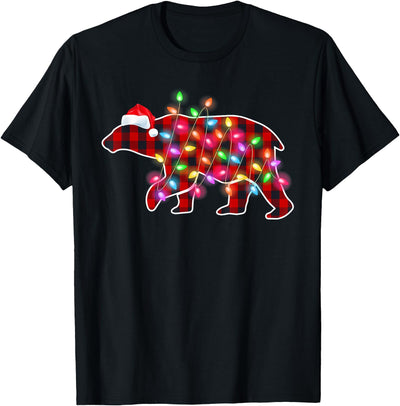 Plaid Buffalo Polar Bear Christmas Pajamas Xmas Lights Women T-Shirt