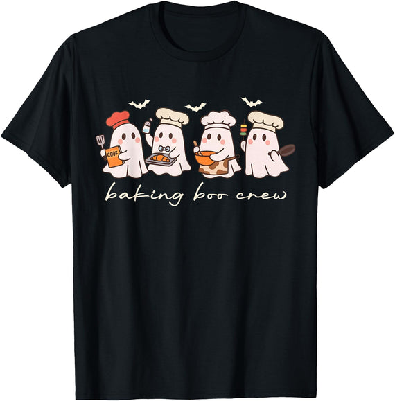 Halloween Ghost Baking Boo Crew Cooking Lover Baking Boo Crew Cute Halloween Ghost Baking Baker Kitchen T-Shirt - Black