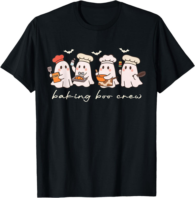 Halloween Ghost Baking Boo Crew Cooking Lover Baking Boo Crew Cute Halloween Ghost Baking Baker Kitchen T-Shirt - Black