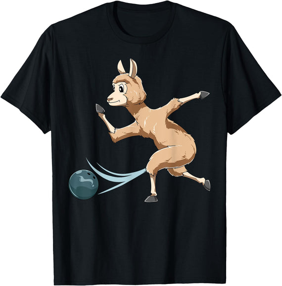 Bowling Gifts & Tees Llama Bowling Llama Playing Bowling Llama T-Shirt - Black