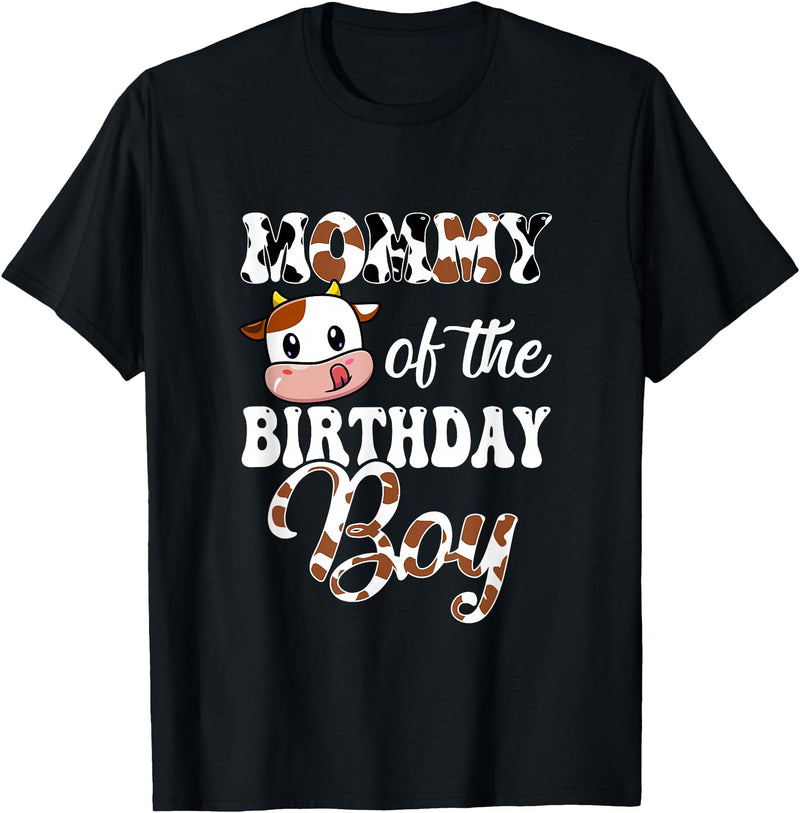 Love Family Matching Mommy of The Birthday Boy Cow Farm 1St Birthday Boy T-Shirt - Black
