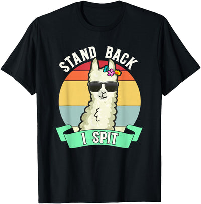 Retro Sunset Llama Spitter Joke Girls Boys Toddler Funny Llama Lover Stand Back I Spit Cute Llamas Spitting Pet T-Shirt