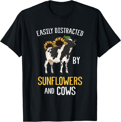 Idea for Sunflower and Cow Lovers Easily Distracted T-Shirt