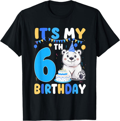 6th Birthday Polar Bear Lover Gift It's My 6th Birthday Polar Bear Themed Party 6 Year Old T-Shirt