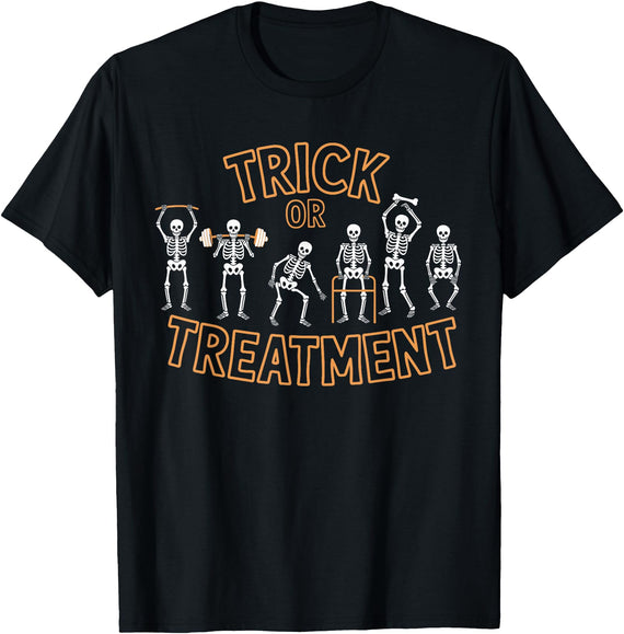 Halloween Costume Physical Therapist Lazy Costume Trick Or Treatment Halloween Physical Therapy Skeleton PT T-Shirt - Black