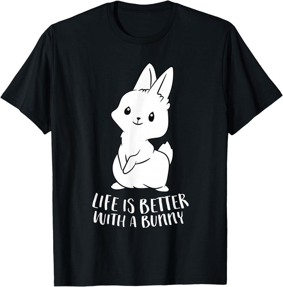 Life Is Better with a Bunny Cute Bunny Rabbit T-Shirt in Black