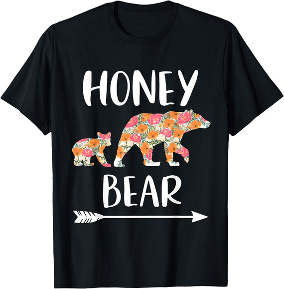 Matching Family Grandma Bear Boho by Foxio Floral Bear Matching Family Outfits Funny Honey Bear T-Shirt - Black