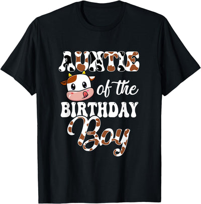 Love Family Matching Auntie of the Birthday Boy Cow Farm 1st T-Shirt