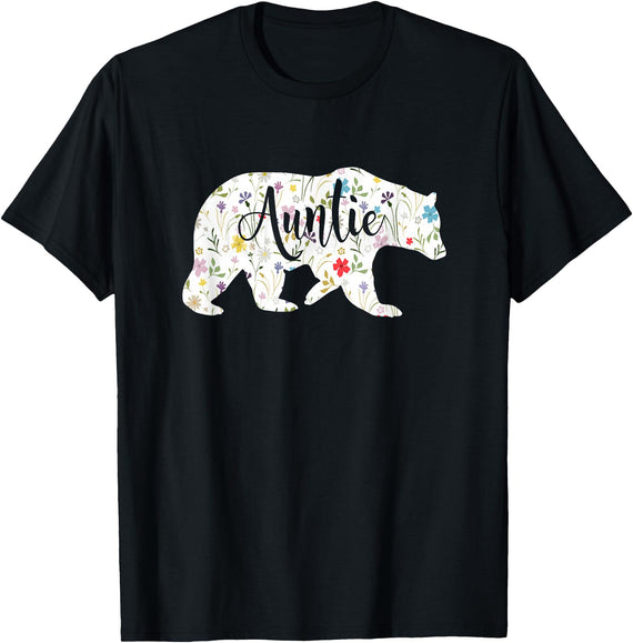 All in the Bear Family Aunt Auntie Bear Floral Flowers Pattern Fun Gift T-Shirt - Black