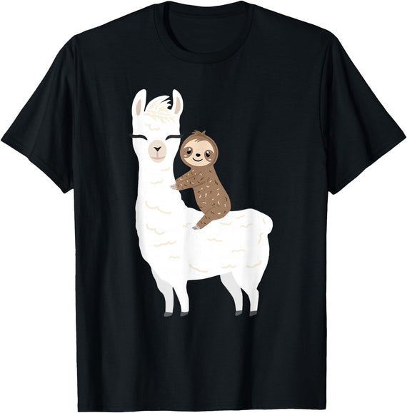 Sloth & Llama Animal Gifts Sloth Riding Llama Shirt Funny Birthday Gift for Boy, Girl T-Shirt - Black