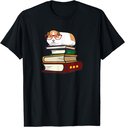 Guinea Pig with Glasses on Books T-Shirt