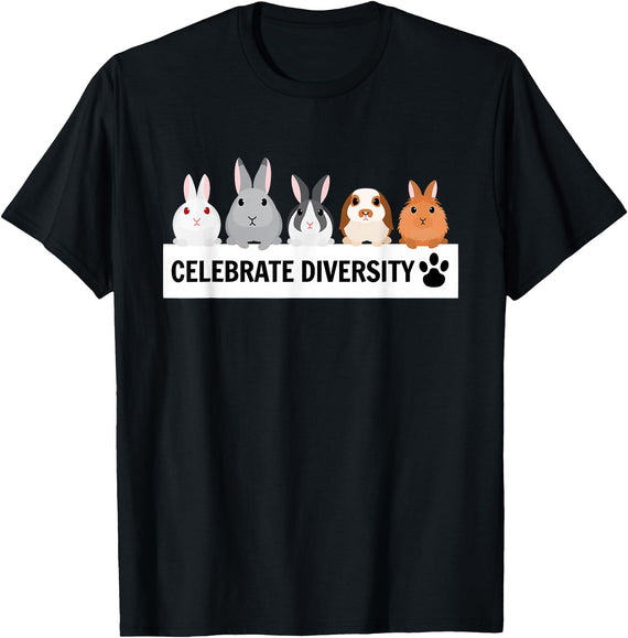 Celebrate Diversity Cute Pet Bunny for Rabbit Lovers T-Shirt in Black
