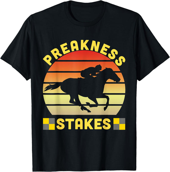 Preakness Stakes Horse Racing Derby Day Apparel Preakness Stakes Retro Horse Racing, Men Women Kids Jockey T-Shirt - Black