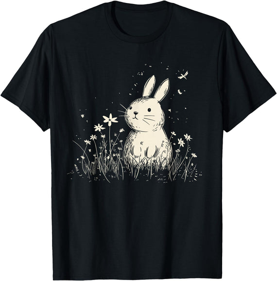 Bunny Rabbit Chibi Japanese Kawaii Cute Animal Alt Aesthetic T-Shirt in Black