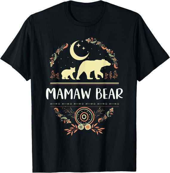 Matching Family Grandma Bear Boho by Foxio Mamaw Bear Floral Matching Family Funny Grandma Bear Boho T-Shirt - Black