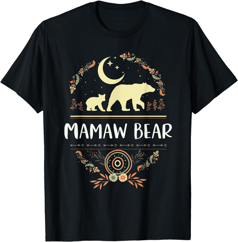 Matching Family Grandma Bear Boho by Foxio Mamaw Bear Floral Matching Family Funny Grandma Bear Boho T-Shirt - Black