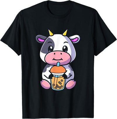 Bubble Milk Tea Cow Cute Cow Drinking Boba T-Shirt