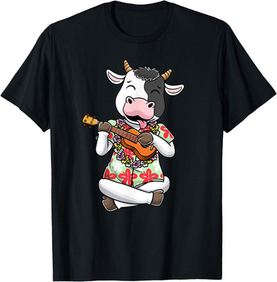 Cow with Ukulele Hawaiian Hawaii Summer Luau Aloha Farmer T-Shirt