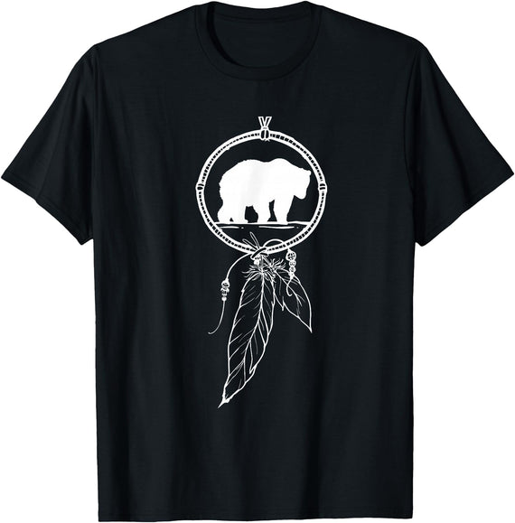 American Indian Shirts by CrushRetro Native American Dreamcatcher Bear Women Men Kids T-Shirt - Black
