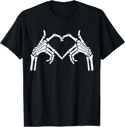Skeleton Hand Halloween Trendy Novelty Graphic Art Skeleton Hands Heart Sign Halloween Tops T-Shirt