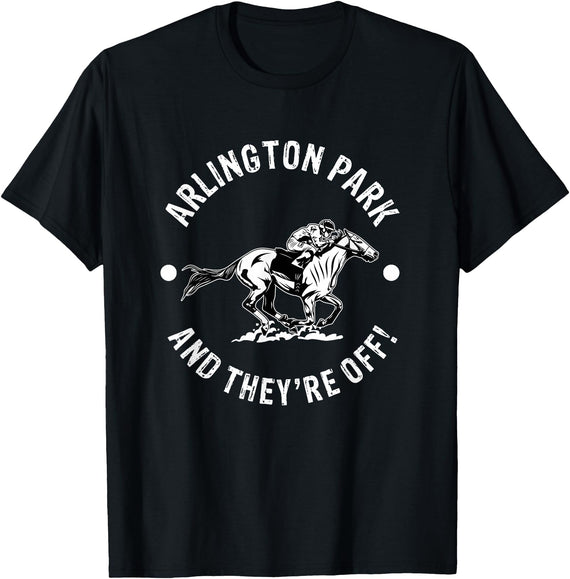 Horse Racetrack Designs Arlington Park Racetrack Horse Racing Equestrian IL Derby T-Shirt - Black