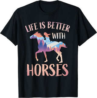 Horse Riding Gifts For Girls And Women Horse Rider - Life Is Better With Horses T-Shirt - Black