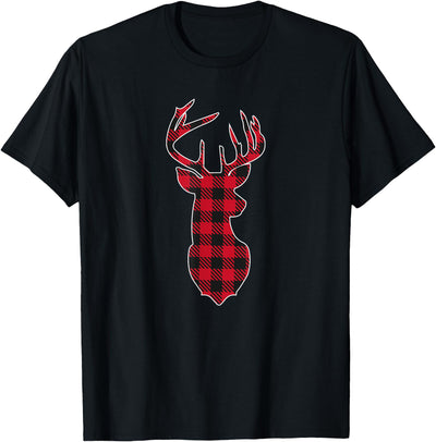 Christmas Buffalo Plaid Deer Colthing Red and Black Head T-Shirt