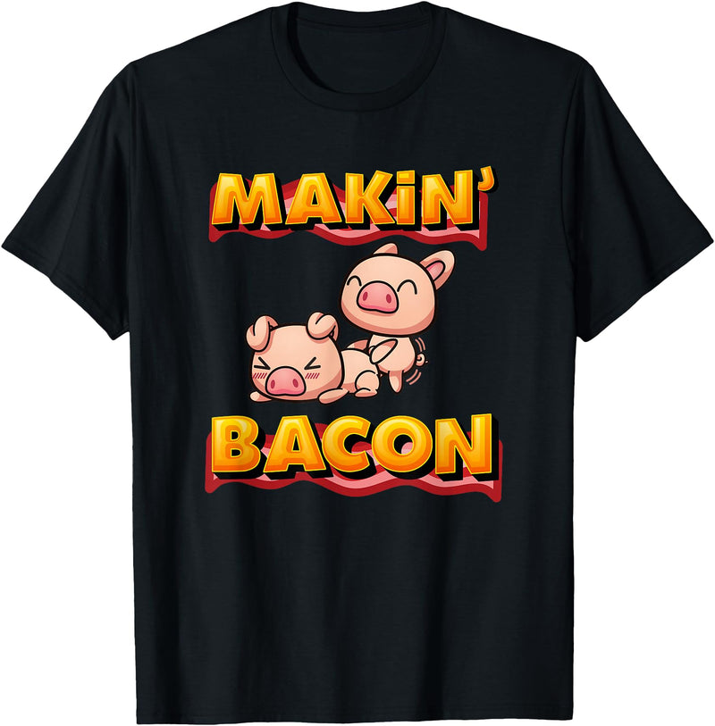 BW Funny Tops Makin' Bacon Pig Funny Meatarian T-Shirt - Black