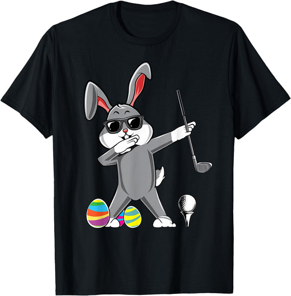 Dabbing Easter Golf Easter Bunny Rabbit Golfer Cute Golfing T-Shirt in Black