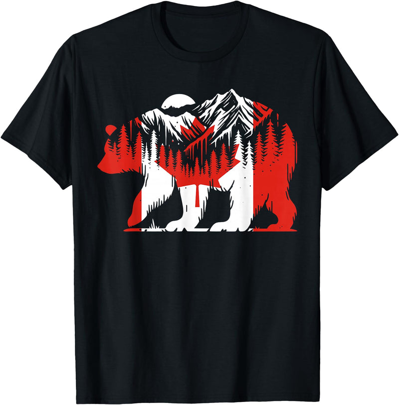Polar Bear Canadian Flag Canada Day Maple Leaf Polar Bear Animal Canadian Flag Maple Leaf Nature Canada Day T-Shirt - Black