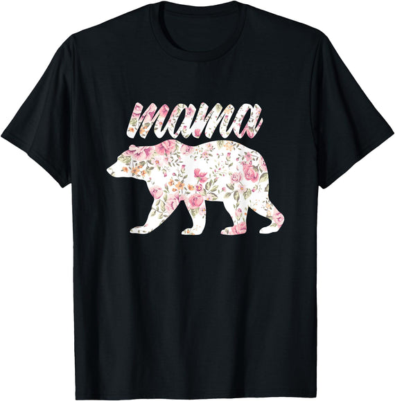 Wildflower Tee Co. Mama Bear Floral Shirt, Mama Bear Watercolor, Floral Mama T-Shirt - Black