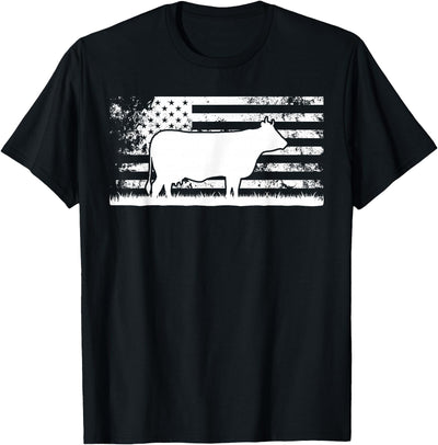 Cattle Lover American Flag American Cow Charolais Rancher T-Shirt