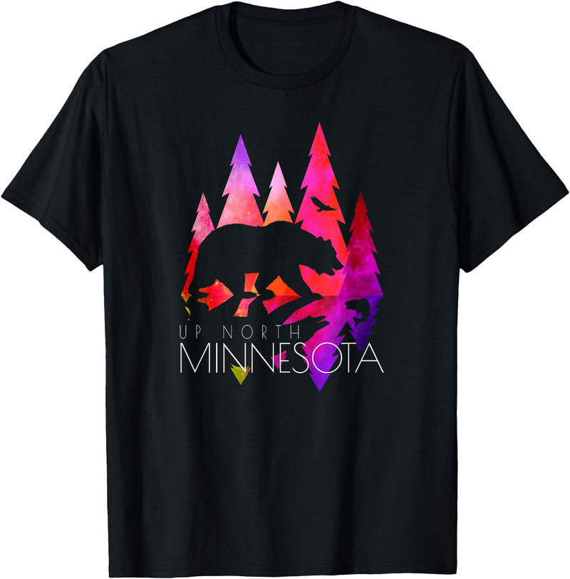 Minnesota Northwoods Gifts and Designs Minnesota - Stylish Up North Colorful Bear - Minnesota T-Shirt - Black
